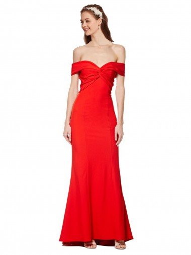 Affordable Cross Front and Back Bardot Sleeveless Formal Crepe Maxi Bridesmaid Dress / Prom Dress