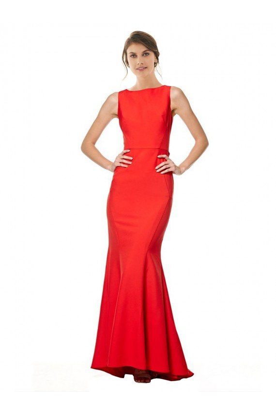Affordable High Neck Maxi Formal Crepe Bridesmiad Dress with Exaggerated Back Ruffle