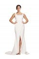 Affordable Square Neck Long Sheath Sweep Train Crepe Bridesmaid Dress / Prom Dress 