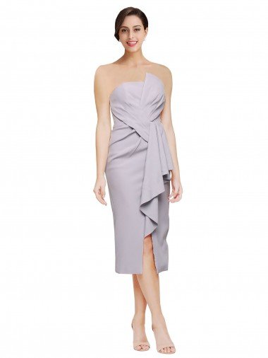 Affordable Short Cocktail Length Strapless Formal Crepe Bridesmaid Dress / Prom Dress with Ruffles