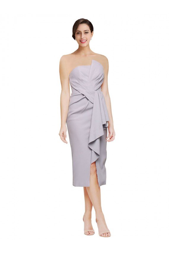 Affordable Short Cocktail Length Strapless Formal Crepe Bridesmaid Dress / Prom Dress with Ruffles
