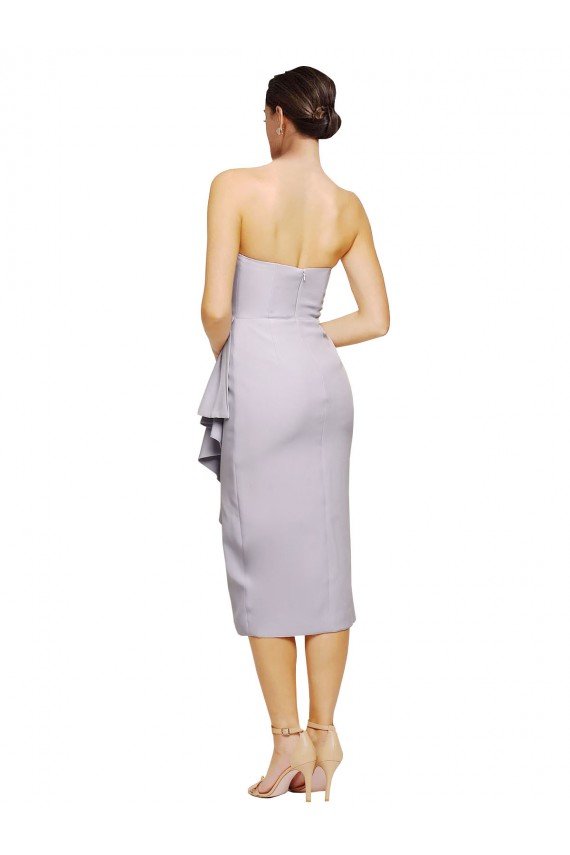 Affordable Short Cocktail Length Strapless Formal Crepe Bridesmaid Dress / Prom Dress with Ruffles