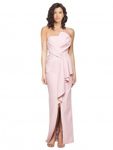 Affordable Strapless Long Full Length Ruffles Low Back Formal Crepe Bridesmaid Dress / Prom Dress