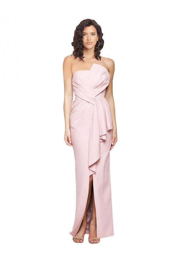 Affordable Strapless Long Full Length Ruffles Low Back Formal Crepe Bridesmaid Dress / Prom Dress
