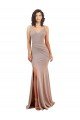 Affordable Fishtail Shape V-Neck Formal Crepe Bridesmaid Dress / Prom Dress with Slit