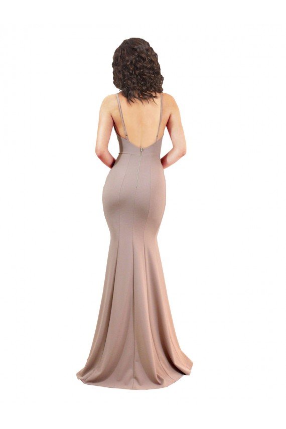 Affordable Fishtail Shape V-Neck Formal Crepe Bridesmaid Dress / Prom Dress with Slit