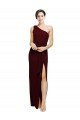 Affordable One Shoulder Sheath Formal Crepe Bridesmaid Dress / Prom Dress with High Side Split