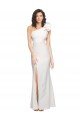 Affordable One Shoulder Long Full Length Formal Crepe Bridesmaid Dress / Prom Dress with Ruffles and Side Split