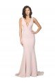 Affordable Deep Plunging V-Neckline Full Length Formal Crepe Bridesmaid Dress / Prom Dress with Deep V-Backline