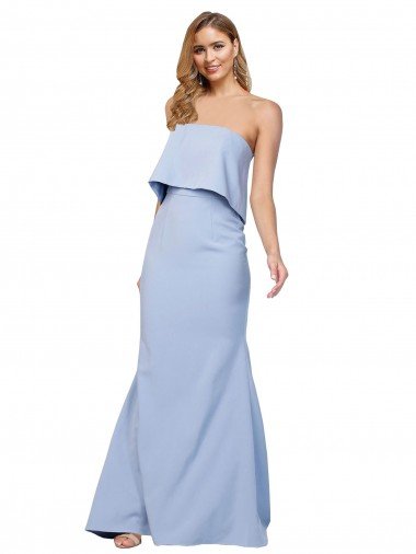 Affordable Strapless Full Length Formal Crepe Bridesmaid Dress / Prom Dress with Bodice Overlay