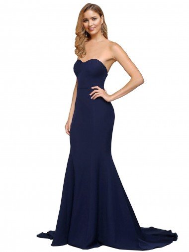 Affordable Fit and Flare Sweetheart Long Formal Crepe Bridesmaid Dress / Prom Dress with Sweep Train