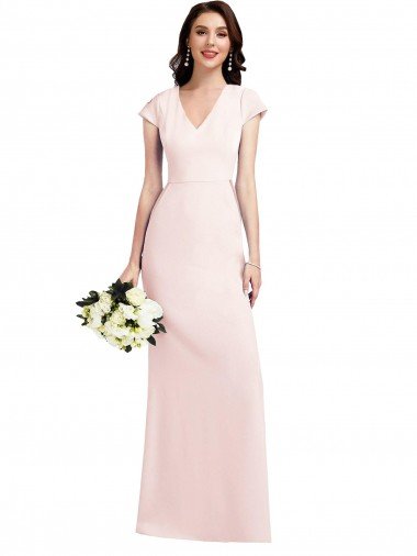 Affordable Cap Sleeve A-Line Formal Crepe Bridesmaid Dress / Prom Dress with Pockets