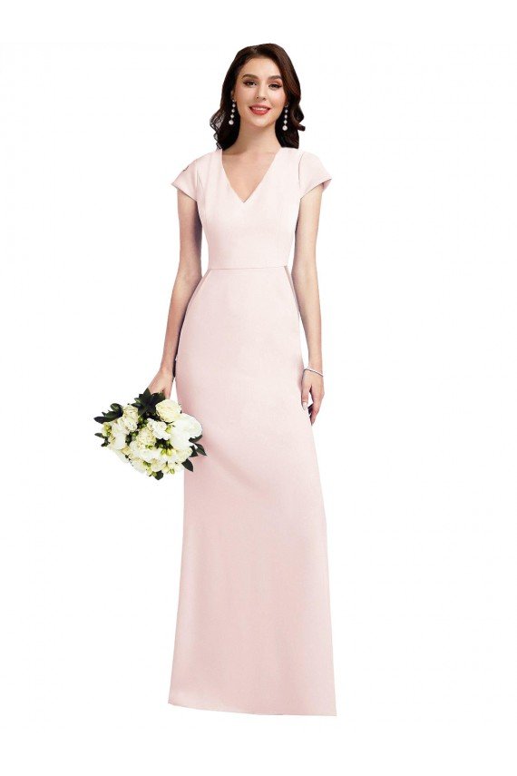 Affordable Cap Sleeve A-Line Formal Crepe Bridesmaid Dress / Prom Dress with Pockets
