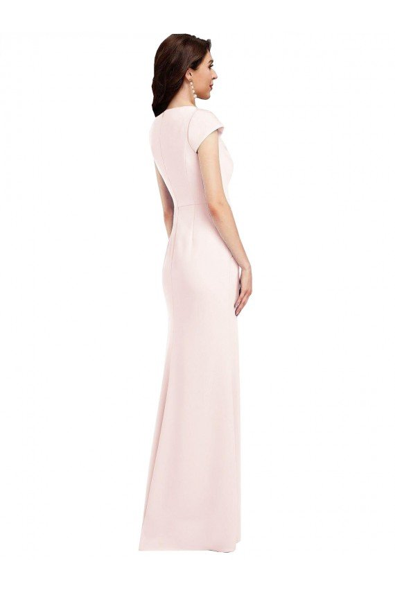 Affordable Cap Sleeve A-Line Formal Crepe Bridesmaid Dress / Prom Dress with Pockets