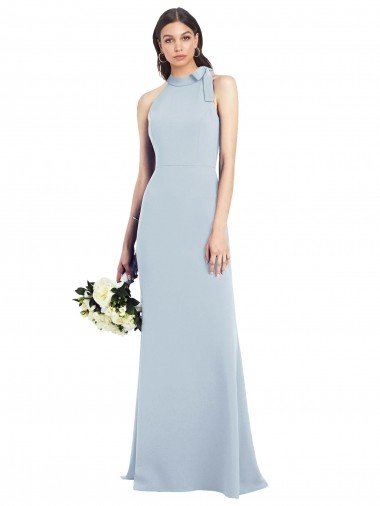 Affordable Halter Bow Neck Open Back Soft Full Length Trumpet Bridesmaid Dress / Prom Dress