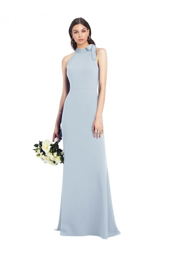 Affordable Halter Bow Neck Open Back Soft Full Length Trumpet Bridesmaid Dress / Prom Dress