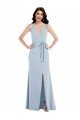 Affordable Open Back Halter Maxi Formal Crepe Bridesmaid Dress / Prom Dress with Draped Bow