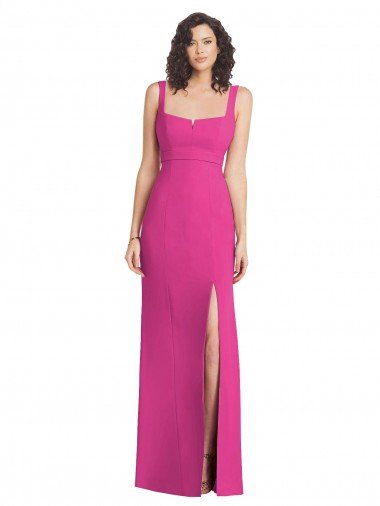 Affordable Wide Strap Notch Empire Waist Bridesaid Dress with Front Slit