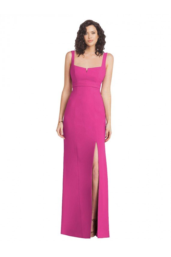 Affordable Wide Strap Notch Empire Waist Bridesaid Dress with Front Slit
