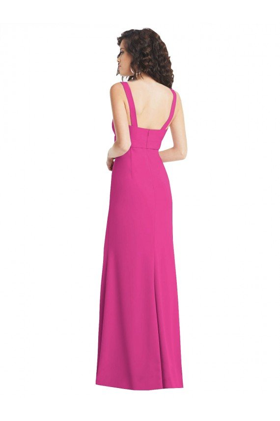 Affordable Wide Strap Notch Empire Waist Bridesaid Dress with Front Slit