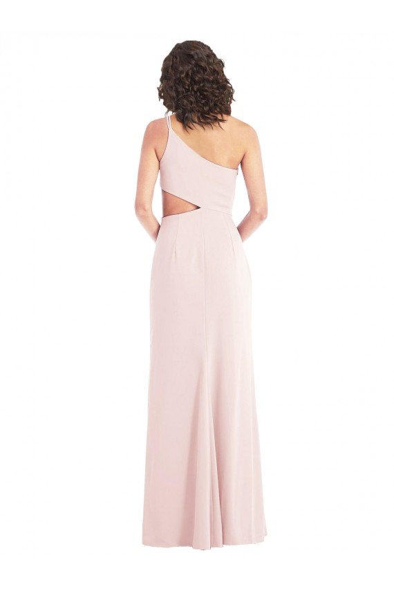 Affordable Flirty One Shoulder Midriff Cutout Maxi Formal Crepe Bridesmaid Dress / Prom Dress