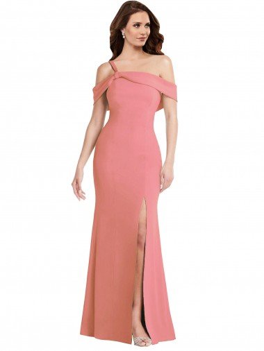 Affordable One Shoulder Draped Cuff Maxi Bridesmaid Dress / Prom Dress with Front Slit