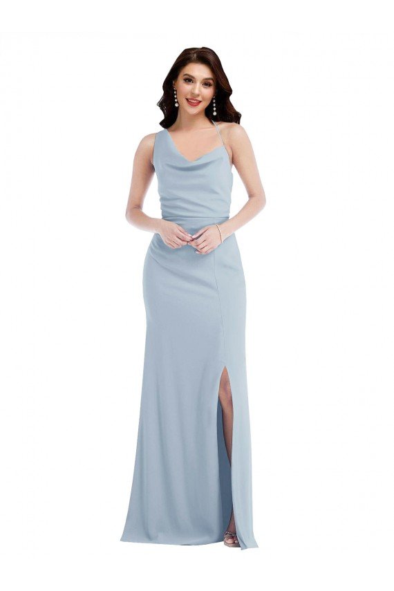 Affordable One Shoulder Draped Cowl Neck Maxi Bridesmaid Dress / Prom Dress