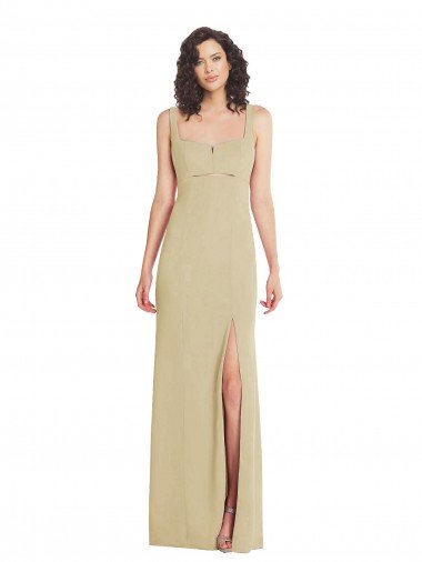 Affordable Wide Strap Slash Cutout Empire Formal Crepe Bridesmaid Dress / Prom Dress with Front Slit