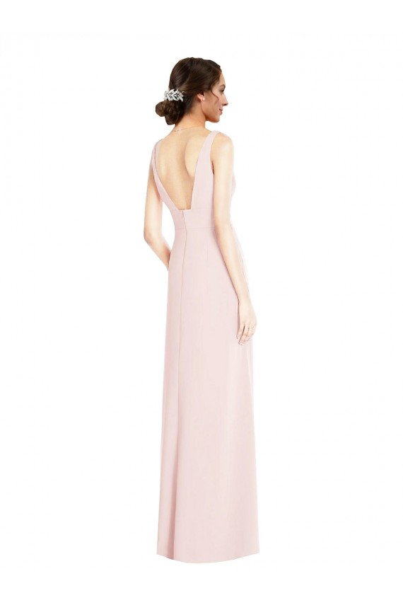 Affordable Square Neck Low Back A-Line Bridesmaid Dress / Prom Dress with Front Slit and Pockets