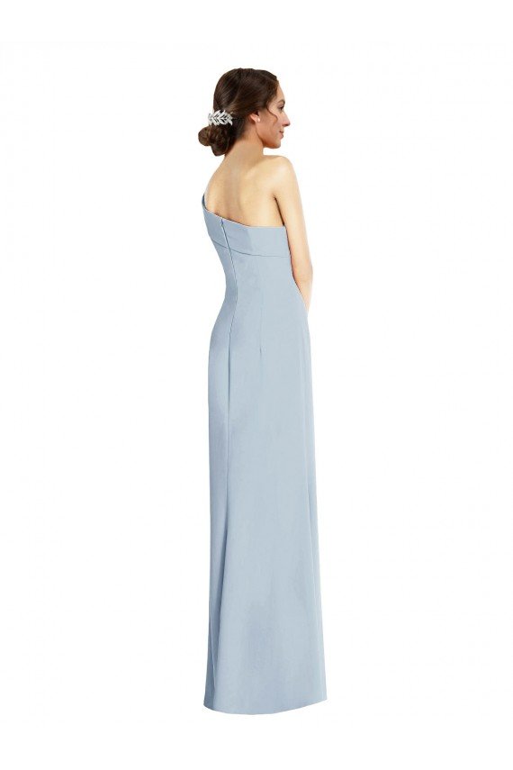 Affordable Asymmetrical Off the Shoulder Cuff Trumpet Formal Crepe Bridesmaid Dress / Prom Dress With Front Slit