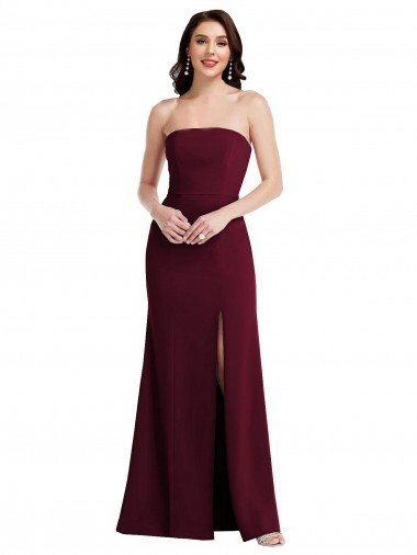 Affordable Strapless Crepe Maxi Bridesmaid Dress / Prom Dress with Front Slit