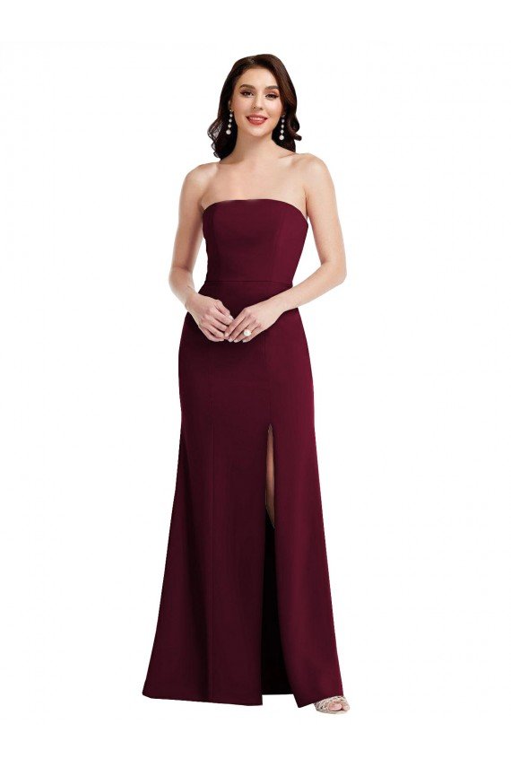 Affordable Strapless Crepe Maxi Bridesmaid Dress / Prom Dress with Front Slit