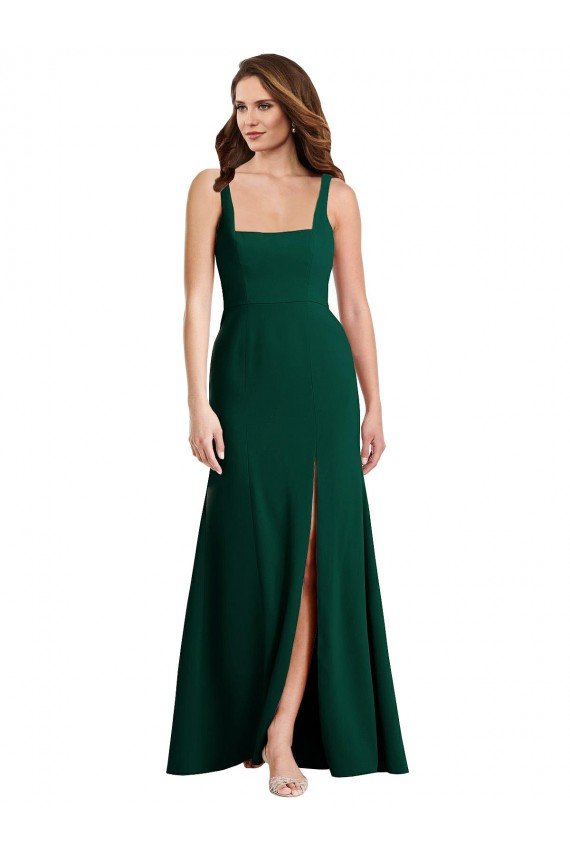 Affordable Square Neck Trumpet Maxi Bridesmaid Dress / Prom Dress with Front Slit
