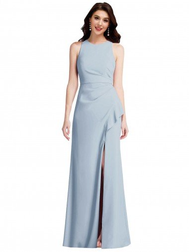 Affordable Halter Maxi Bridesmaid Dress / Prom Dress with Cascade Ruffle Slit