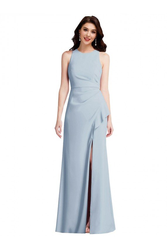 Affordable Halter Maxi Bridesmaid Dress / Prom Dress with Cascade Ruffle Slit