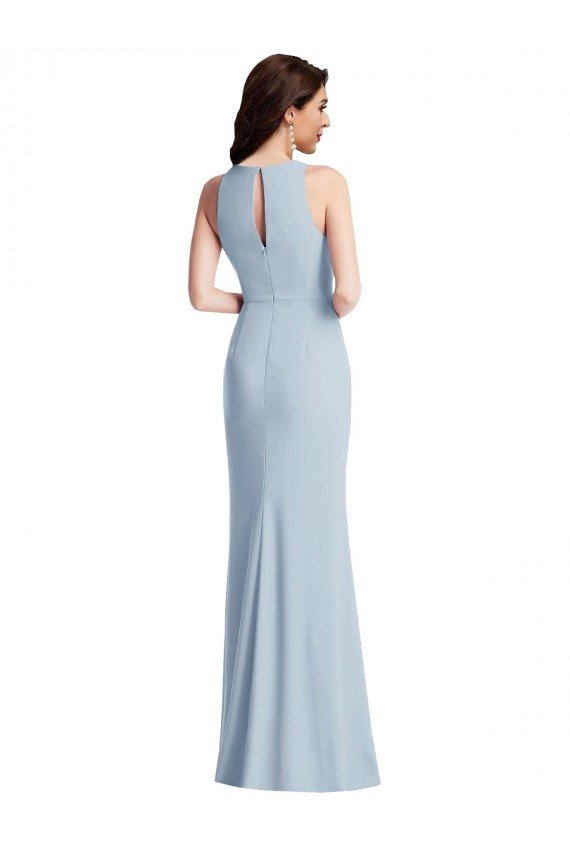 Affordable Halter Maxi Bridesmaid Dress / Prom Dress with Cascade Ruffle Slit