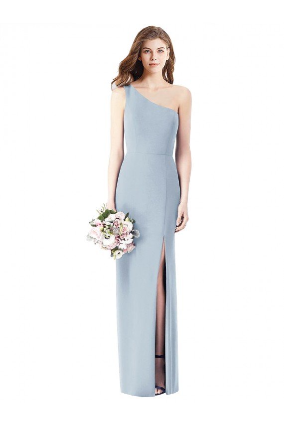 Affordable One Shoulder Crepe Trumpet Bridesmaid Dress / Prom Dress with Front Slit