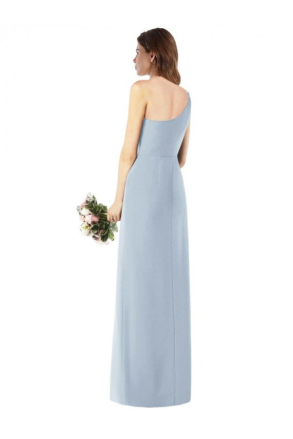 Affordable One Shoulder Crepe Trumpet Bridesmaid Dress / Prom Dress with Front Slit