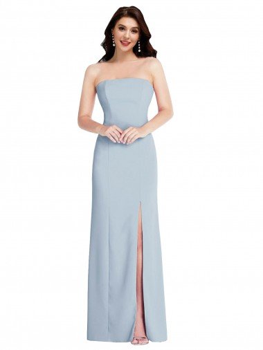 Affordable Strapless Scoop Back Maxi Formal Crepe Bridesmaid Dress / Prom Dress with Front Slit