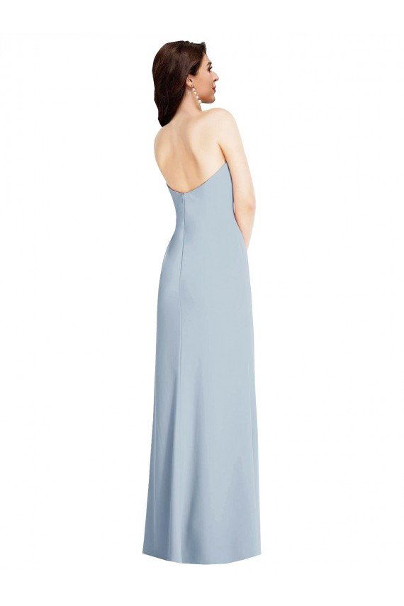 Affordable Strapless Scoop Back Maxi Formal Crepe Bridesmaid Dress / Prom Dress with Front Slit