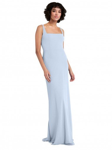 Affordable Slim Square Neck Fit and Flare Full Length Stretch Crepe Bridesmaid Dress / Prom Dress