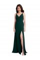 Affordable Slim A-Line V-Neck Full Length Formal Crepe Bridesmaid Dress / Prom Dress with Side Slit
