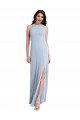 Affordable Fit and Flare High Neck Formal Crepe Bridesmaid Dress / Prom Dress with Side Slit
