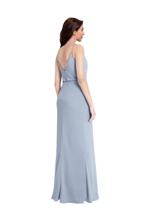 Affordable Draped Cowl Neck Long Formal Crepe Bridesmaid Dress / Prom Dress with Spaghetti Straps