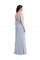 Affordable Draped Cowl Neck Long Formal Crepe Bridesmaid Dress / Prom Dress with Spaghetti Straps