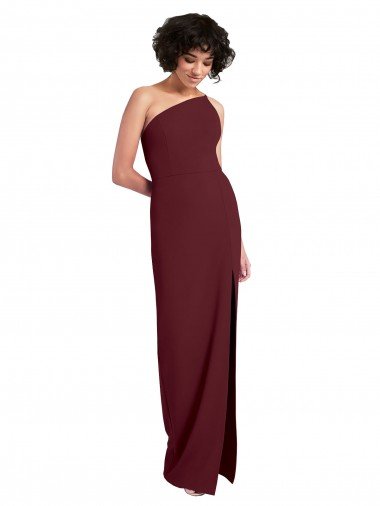 Affordable Sleek One Shoulder Long Formal Crepe Bridesmaid Dress / Prom Dress with Daring Slit