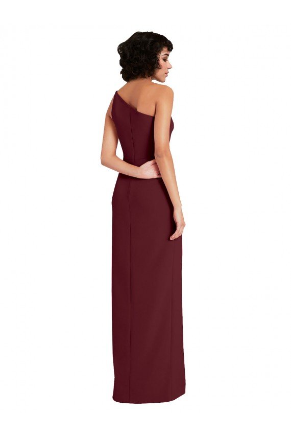 Affordable Sleek One Shoulder Long Formal Crepe Bridesmaid Dress / Prom Dress with Daring Slit