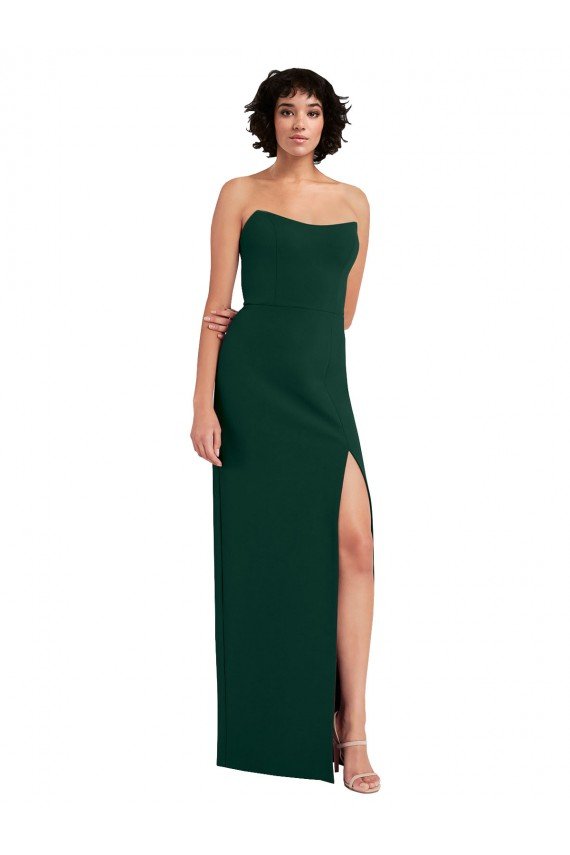 Affordable Scooped Strapless Neckline Formal Crepe Bridesmaid Dress / Prom Dress with Side Slit