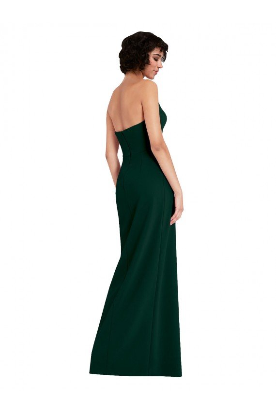 Affordable Scooped Strapless Neckline Formal Crepe Bridesmaid Dress / Prom Dress with Side Slit