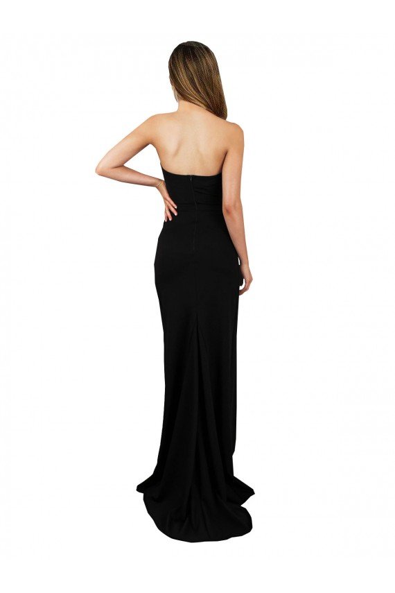 Affordable Corset Style Strapless Formal Crepe Bridesmaid Dress / Prom Dress with High Split